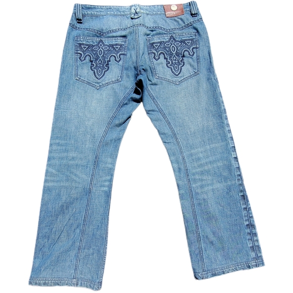 Antik Denim Distressed Embroidered Men's Jeans sz 34 - Picture 2 of 6